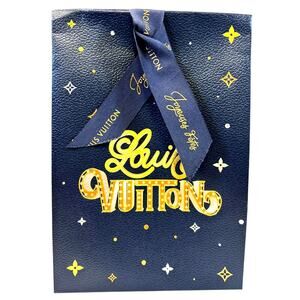 LOUIS VUITTON 2024 Holiday Empty Gift Bag Joyeuses Fetes Ribbon Navy